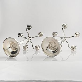 Atelier Borgila, a pair of silver candelabra, design Erik Fleming, Stockholm 1947.