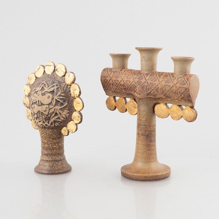 Lisa Larson, figurin, "Guldträd" och ljusstake, "Medaljong", stengods, Gustavsberg.