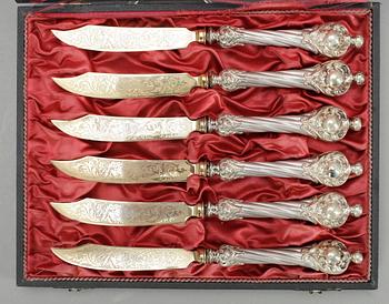 FRUKTKNIVAR, 6 st, silver, svenska importstämplar, kring sekelskiftet 1900.