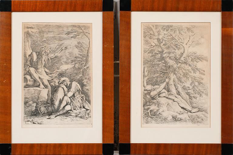 SALVATOR ROSA, efter, 2 st, etsningar, signerade i tryck, 1800-tal/tidigt 1900-tal.