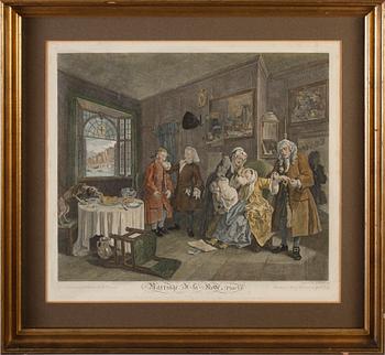 WILLIAM HOGARTH, efter, 2 st, kolorerade kopparstick.