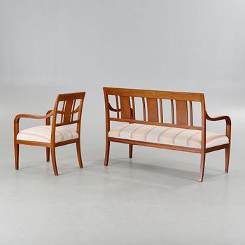 A sofa, six chairs and one table in Swedish Karl-Johan style, made in the first half of the 20th century.