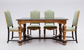 MATSALSMÖBEL, 5 delar, barockstil, 1900-talets första hälft.