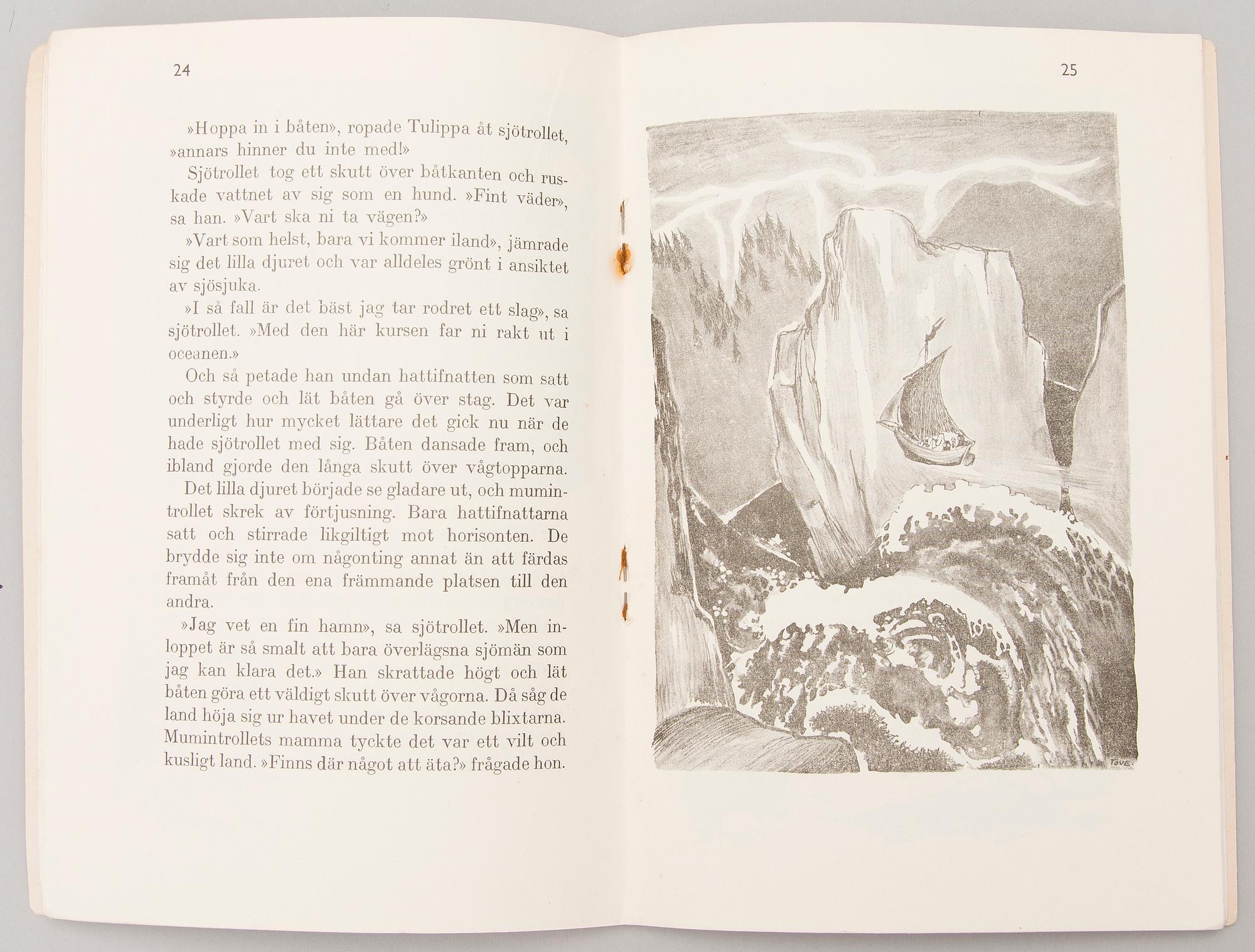 TOVE JANSSON, 'Småtrollen och den Stora Översvämningen' bok, Mercators tryckeri, Helsingfors 1945.