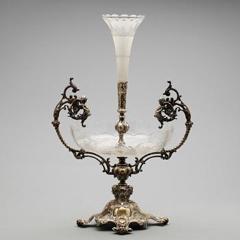 UPPSATSSKÅL, nysilver, glas, sent 1800-tal.