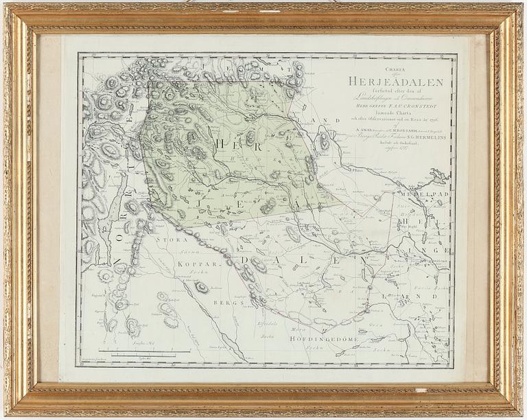 KARTA, över Härjedalen. F.A.U Cronstedt, utgiven 1797.