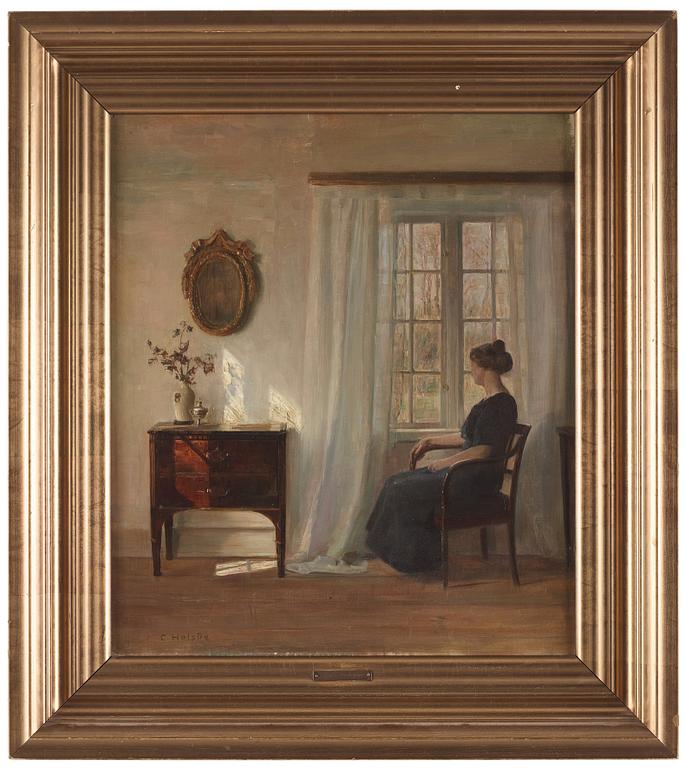 Carl Holsoe, Interiör med sittande kvinna vid fönster.