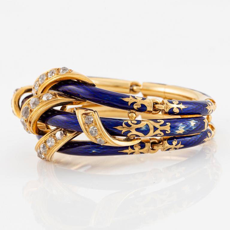 A bracelet in 18K gold with cobalt blue enamel and old-cut diamonds, 19th century.