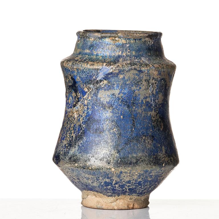 A blue and white glazed pottery vase, central Persia (Iran), 11th to 12th century.