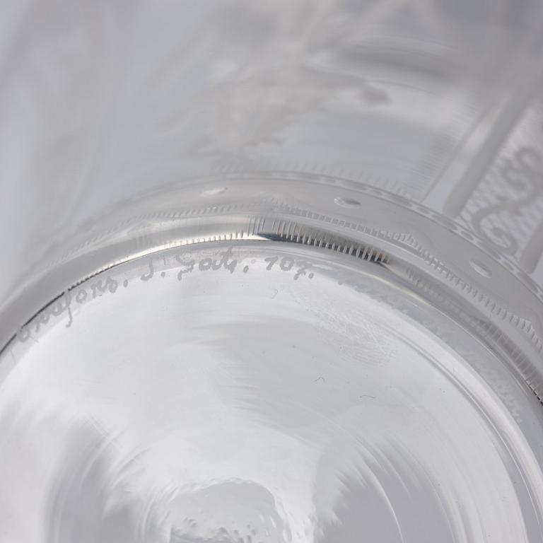 Simon Gate, an glass bowl with plate, Orrefors 1924, engraved by Karl Müller.