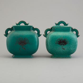 Two stonware 'Argetna" lidded vases by Wilhelm Kåge for Gustavsberg.