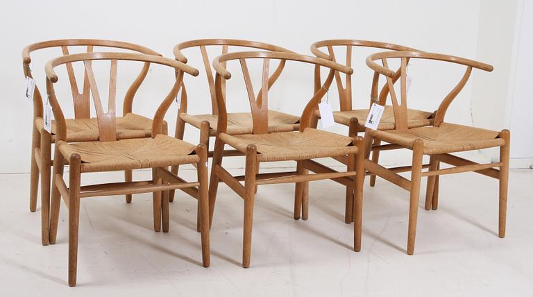 KARMSTOLAR, 6 st. "Y-stolen", Hans J. Wegner för Carl Hansen & Son, Odense.