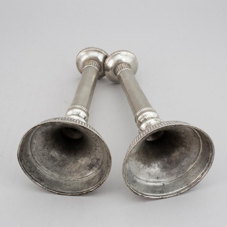 A pair of pewter candlesticks by Johan B Sundberg, around 1800.