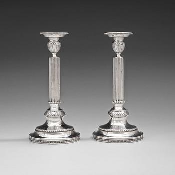 A pair of Swedish 18th century silver candlesticks, marks of Simson Ryberg, Stockholm 1789.