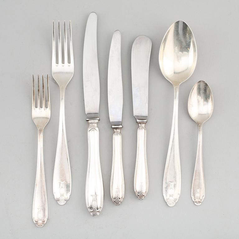 BESTICK, silver, 54 delar, "Vasa", GAB, Stockholm 1960-tal. Vikt med stålblad  ca 1990 g.