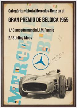 Mercedes-Benz poster signerad av J.M. Fangio och Stirling Moss.