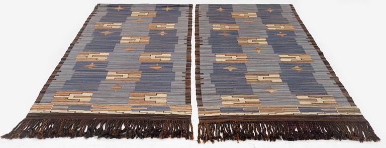 A pair flat weave  drapes, c. 232 x 84 cm each, signed JBV (Johanna Brunsson's weaving) and dated 1927.