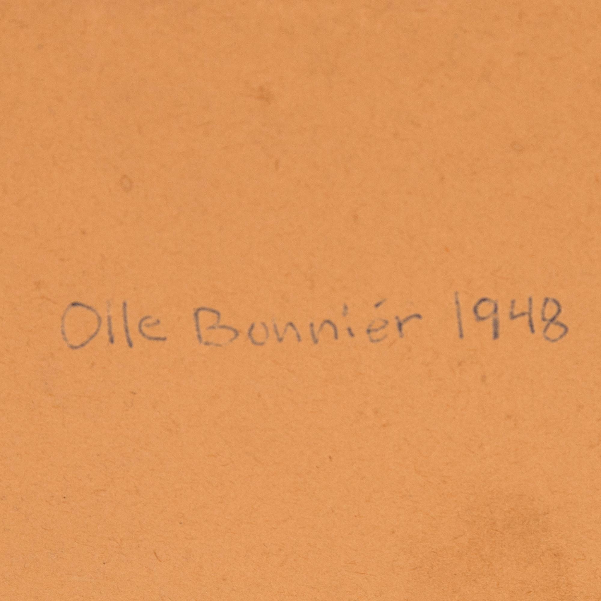 Olle Bonniér, gouache på papper, signerad, utförd 1948.