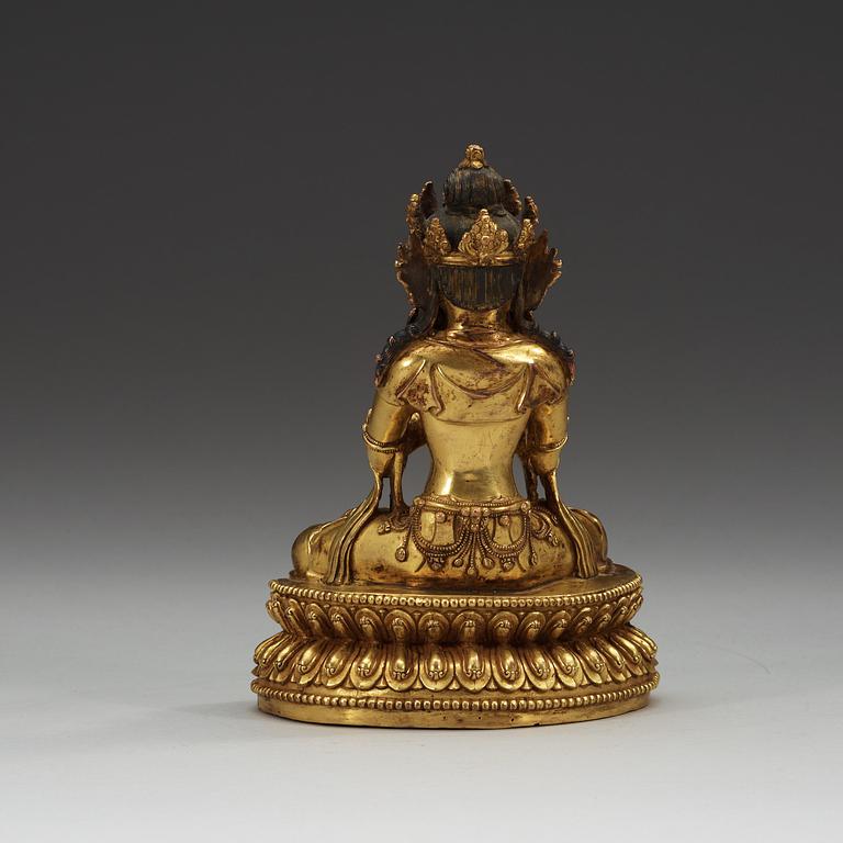 BODHISATTVA, förgylld brons. Republik, 1900-tal, med Yongle sex karaktärers märke.