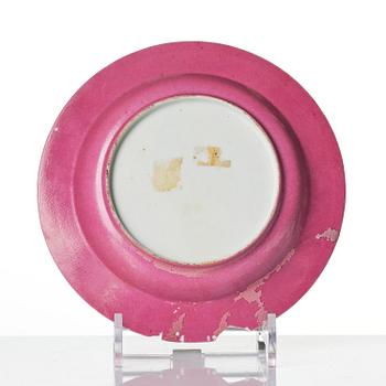 A famille rose ruby-back 'mother and child' plate, Qing dynasty, Yongzheng (1723-35).