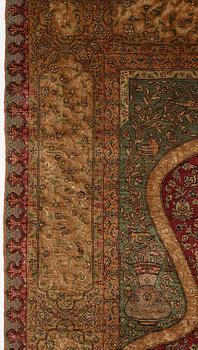 Matta, antik silke Kum Kapi med metallbroschering, Istanbul omkring 1910, "Sultan's Head Prayer" design.