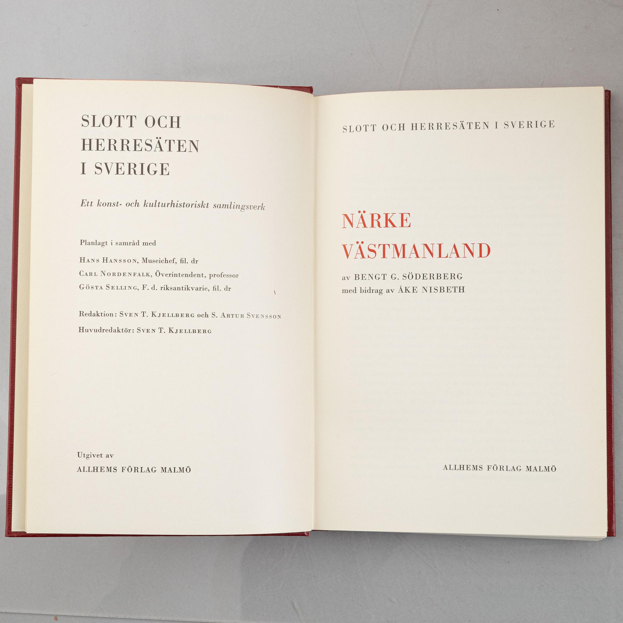 Books, 'Svenska slott och herresäten', 18 volumes, Allhems förlag, Malmö 1966-1971.