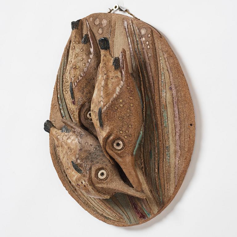 Tyra Lundgren, a stoneware relief, Sweden, dated 1956.