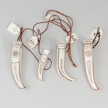 PER-ERIK NILSSON, four Sami reindeer horn knives, signed.