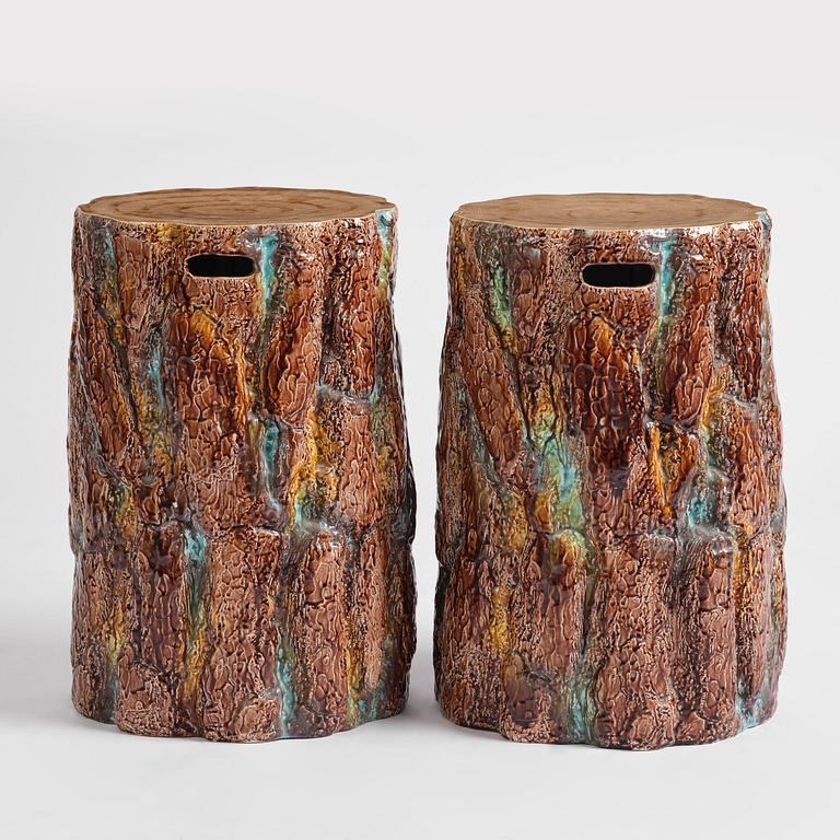 A pair of mayolica garden stools from Gustavsberg, late 19th century.