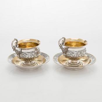 Kaffekoppar, ett par, silver och förgyllt silver (12L), sannolikt A F Bergmüller, Weissenfels, ca 1820. Empir.