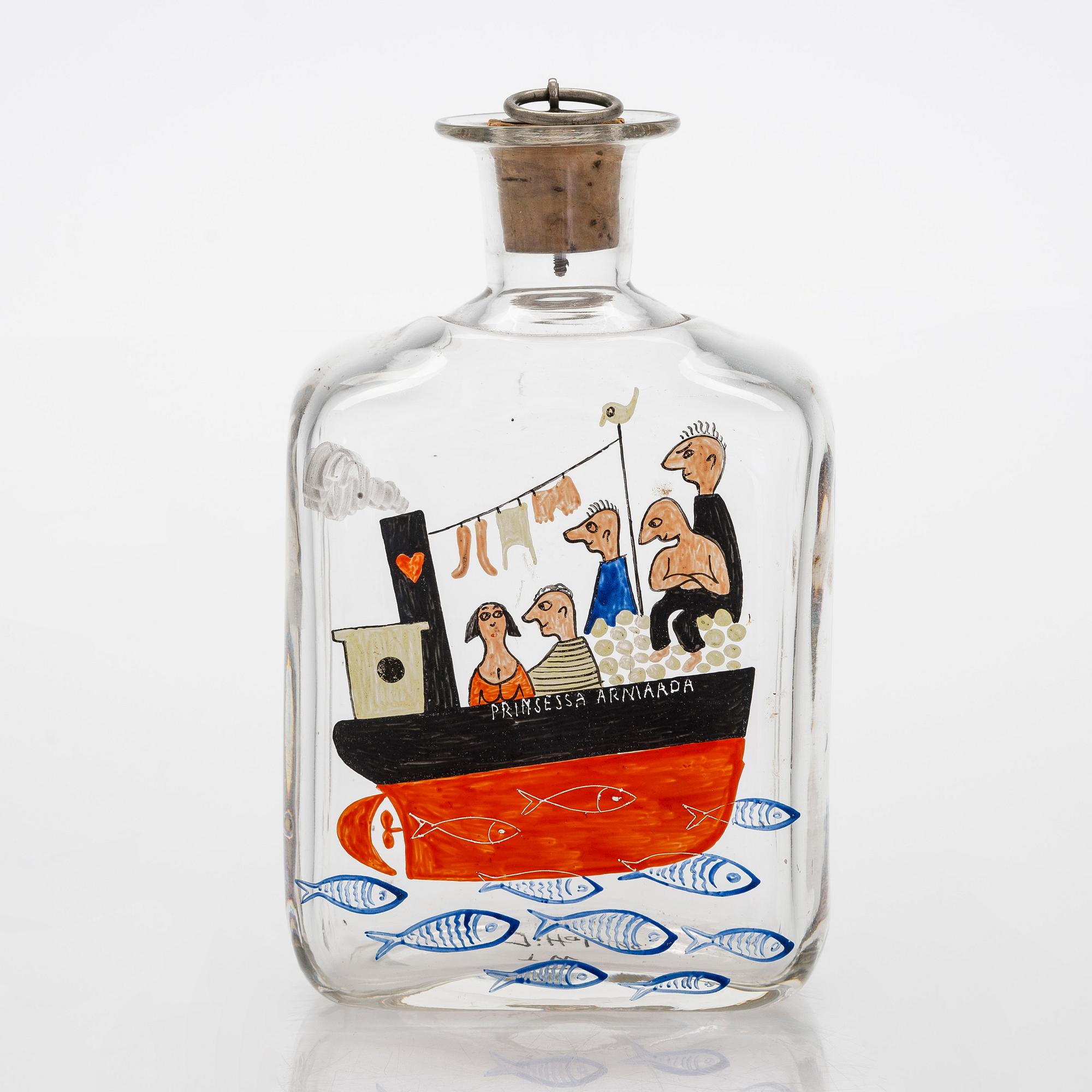 Tapio Wirkkala, viinapullo, lasia, "Prinsessa Armaada", signeerattu TW Iittala -48.