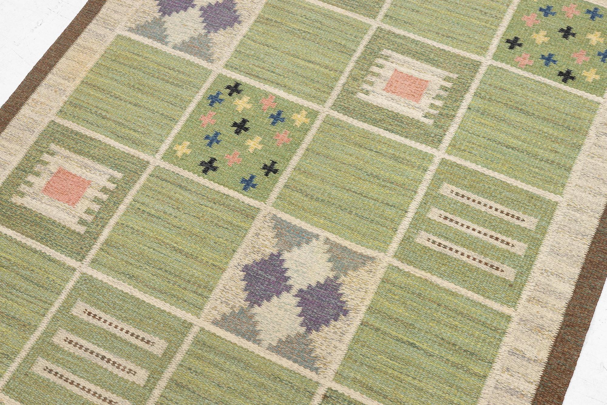 Rakel Carlander, a carpet, flat weave, c. 209 x 139 cm, signed RC.