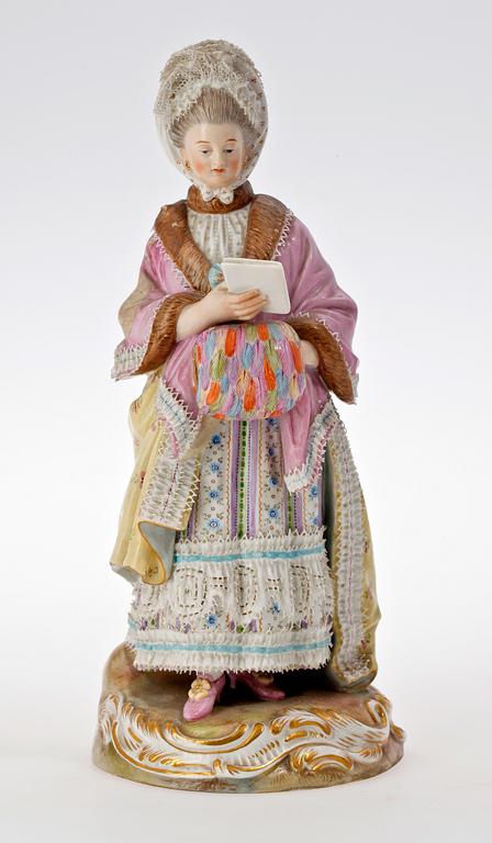 FIGURIN, porslin. Meissen, omkring 1900.