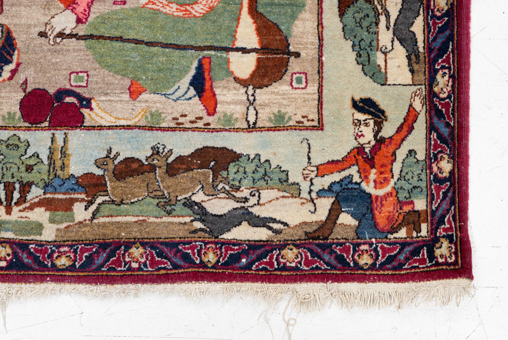 Carpet, Figural Keshan, approx. 200 x 130 cm.