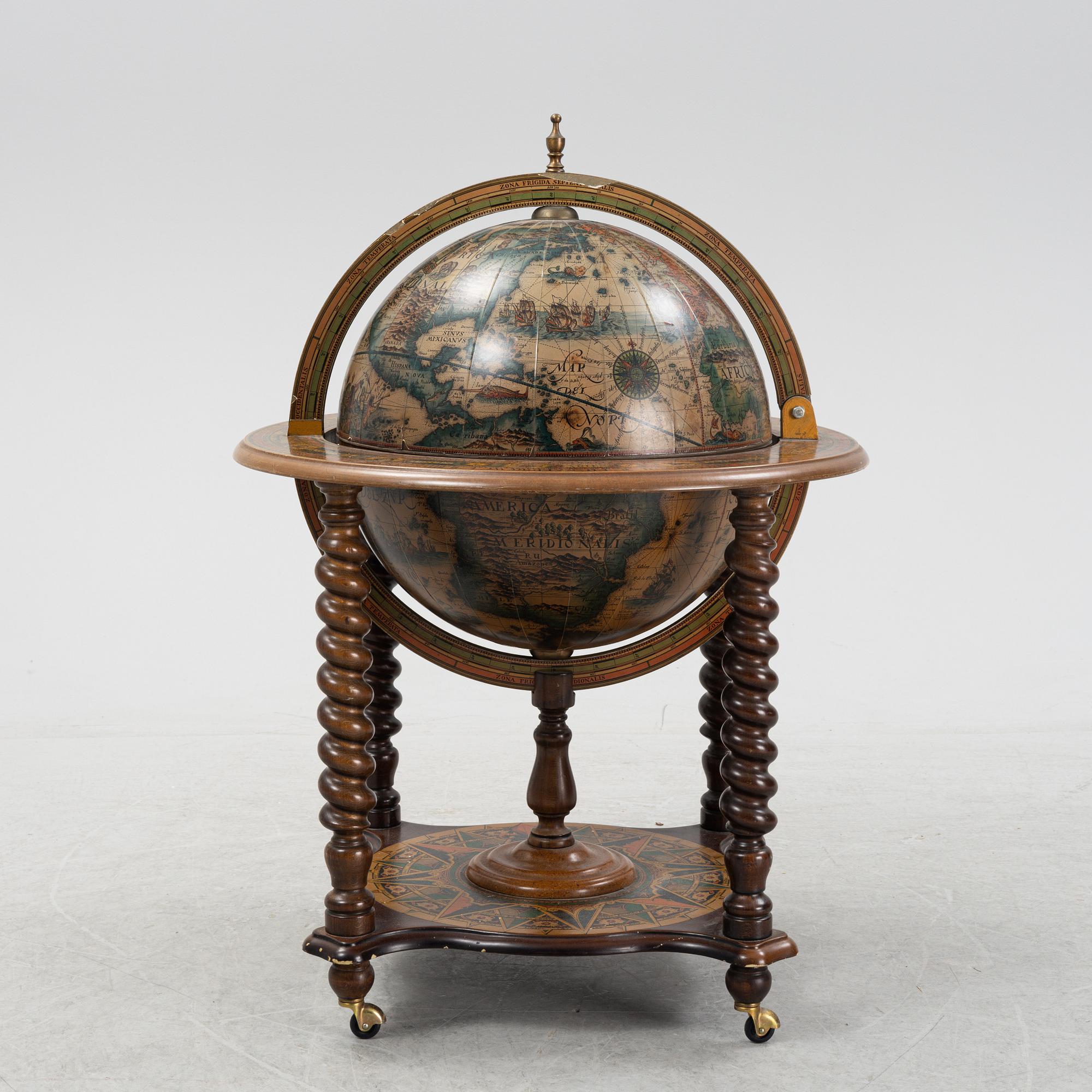A globe drinking cabinet, late 20th Century.