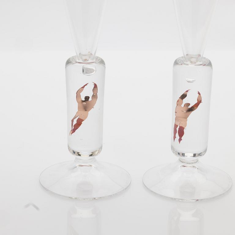 Bertil Vallien, "Millenium", Champagneglas, ett par, Kosta Boda.