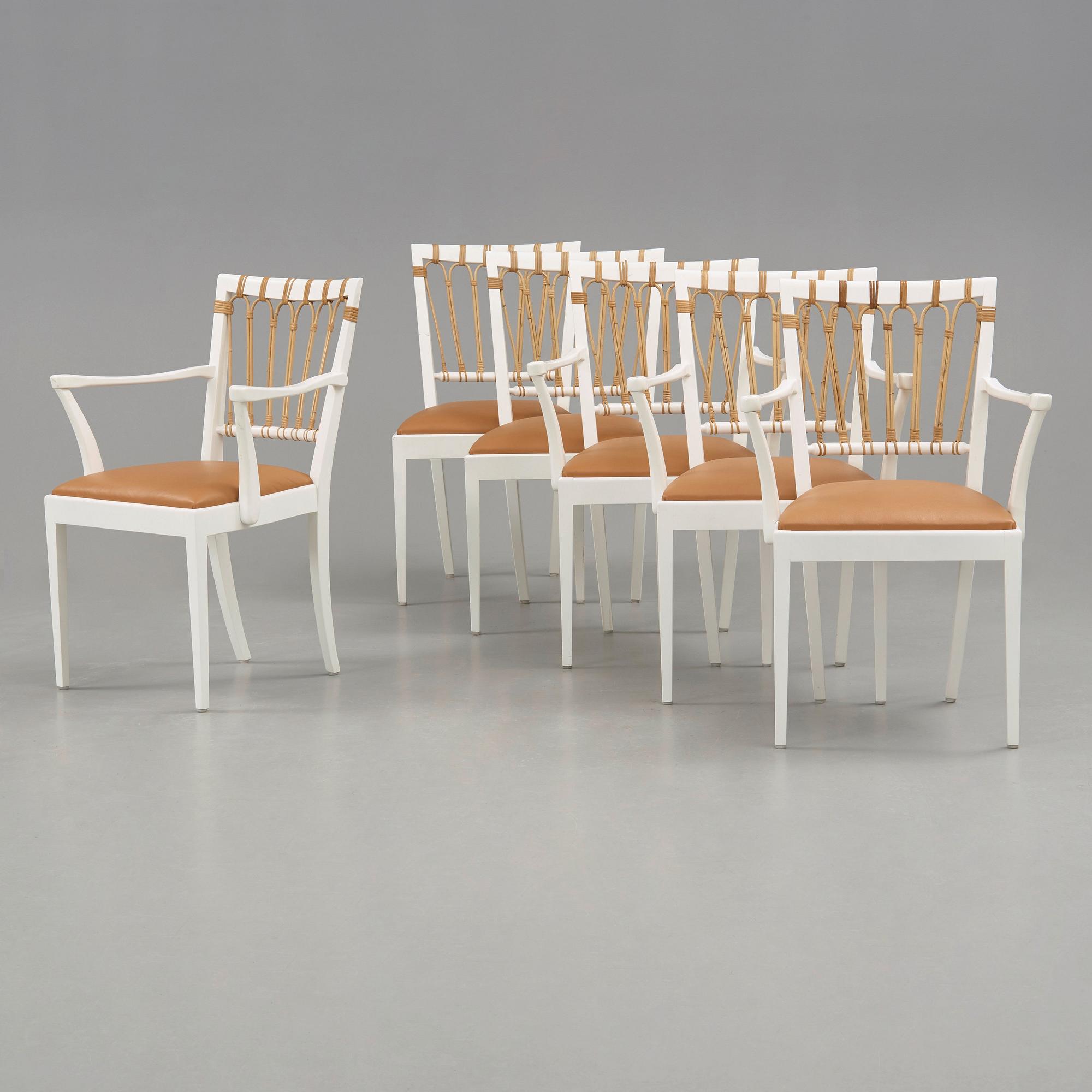 Josef Frank, stolar, 2 st och karmstolar, 4 st, Firma Svenskt Tenn, modell 1165, efter 1985.