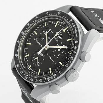 Swatch/Omega, MoonSwatch, Mission to the Moon, chronograph, wristwatch, 42 mm.