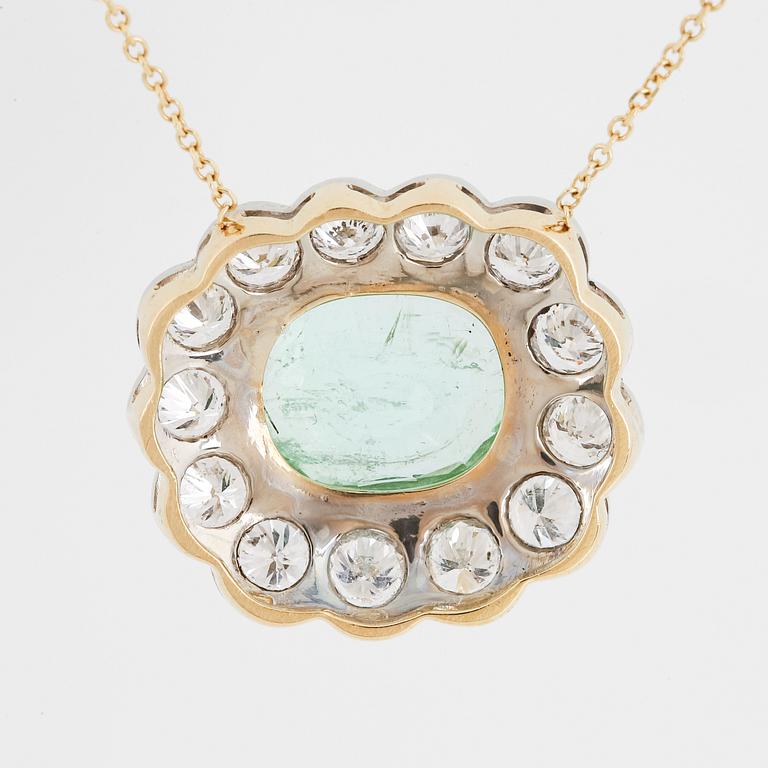 Tourmaline and brilliant-cut diamond pendant.