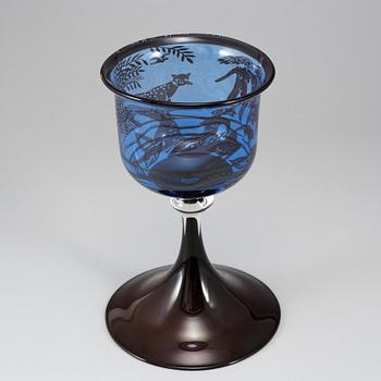 GUNNAR CYRÉN, a "graal" glass goblet, Orrefors, Sweden 1977.