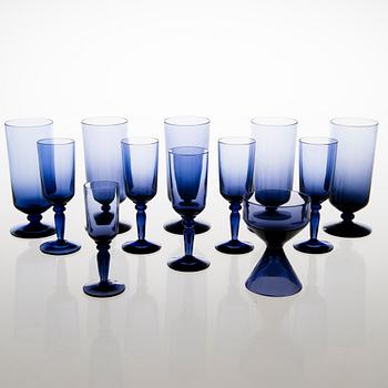 TAMARA ALADIN, Eleven 'Lila' glasses and a sugar bowl, Riihimäen Lasi 1961-64. Designed in 1960 and 1961.