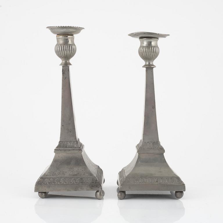 A pair of Empire pewter candlesticks, mark of Sven Ekström, Norrköping 1823.