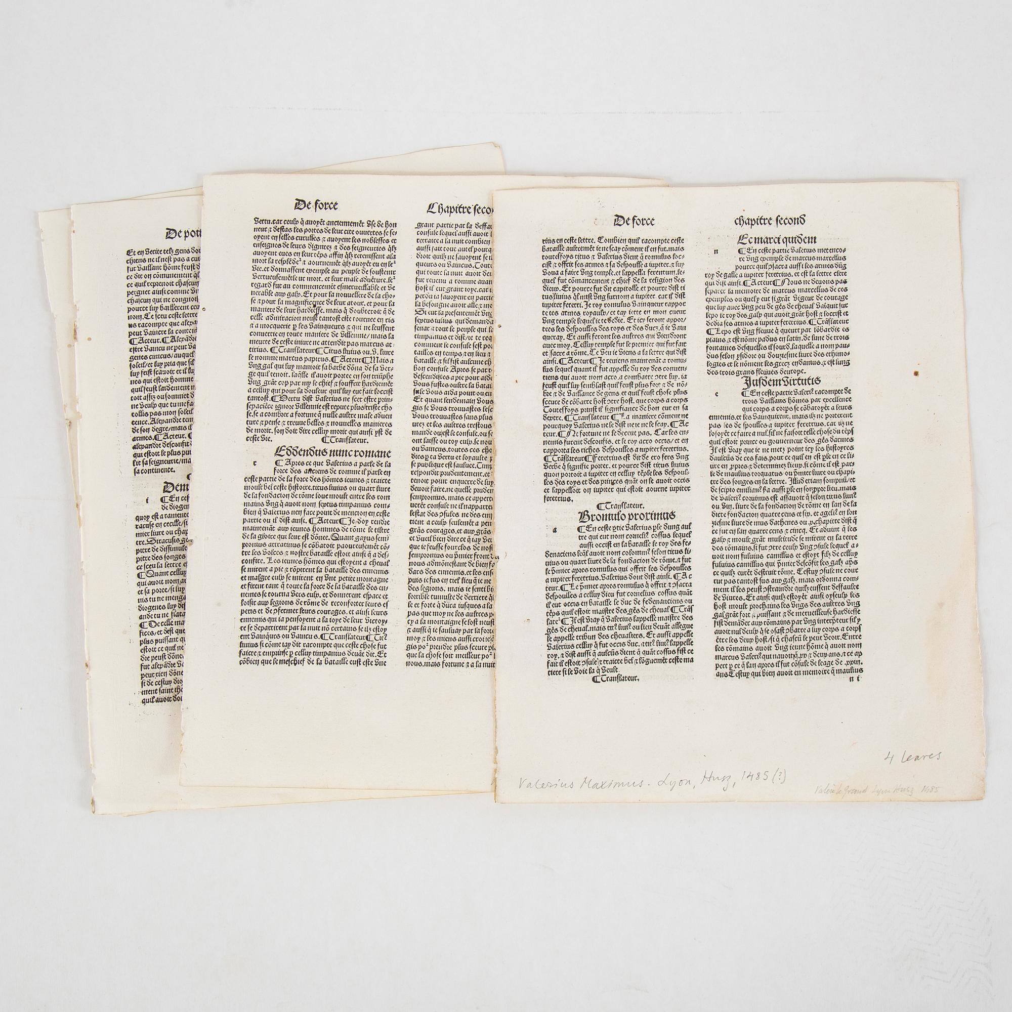 Blad ur schweiziska och tyska inkunabler samt tryckta blad, 1400-tal.