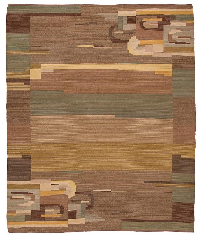 Greta Skogster-Lehtinen, hårgarnsmatta, tillverkare Aaltonens Mattväveri Kiikka 1930-tal. Ca. 360 x 300 cm.