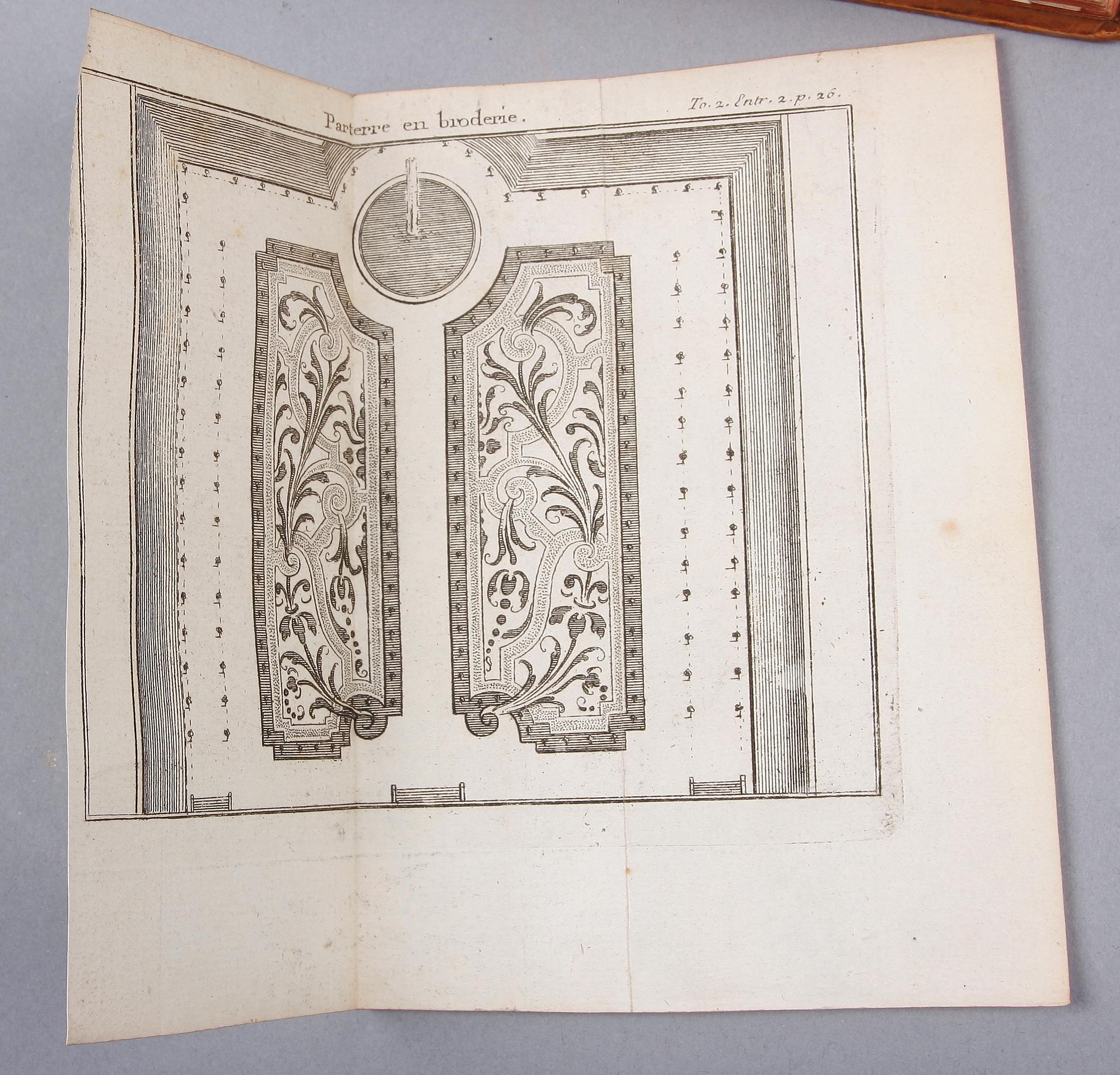 BÖCKER, 2 st sambundna, "Théorie des Jardins" av Jean Marie Morel resp "Essai sur Les Jardins" av M. Watelet. 1776 resp 1774.