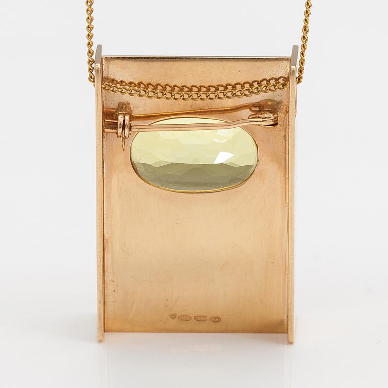 Markku Liitola, A 14K gold necklace/brooch with a heliodor/yellow beryl. Turku 1992.
