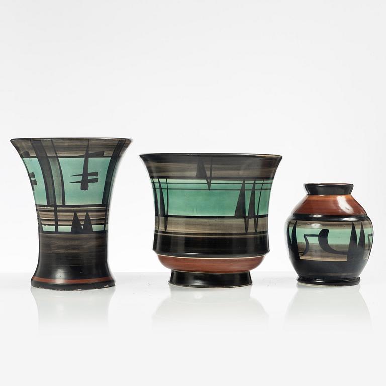 Margareta "Maggie" Wibom, ceramics, 3 pieces, Bo fajans, Gefle, around 1930.