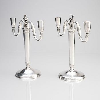 A pair of two branches silver candelabras, W.A. Bolin, Stockholm 1948.