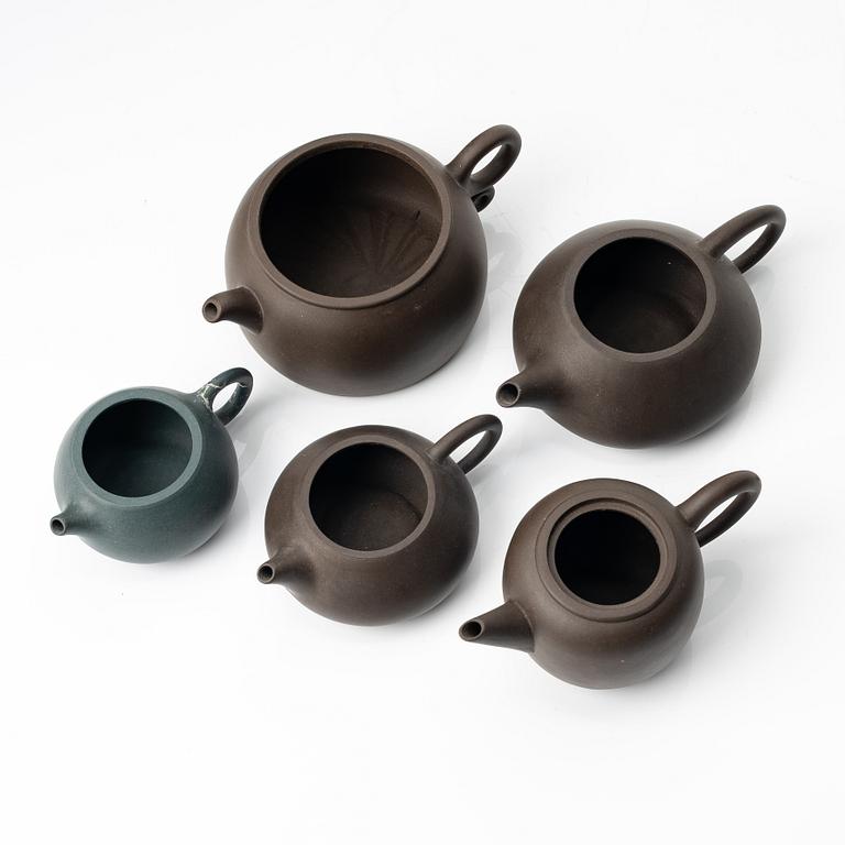 Tekannor, fem stycken, yixing, Kina, 1980/-90-tal.