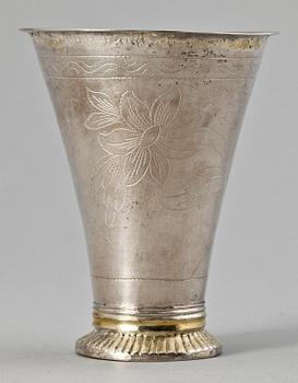 BÄGARE, silver, troligen Olof Grubb, Hudiksvall 1794. Vikt ca 40 gram.